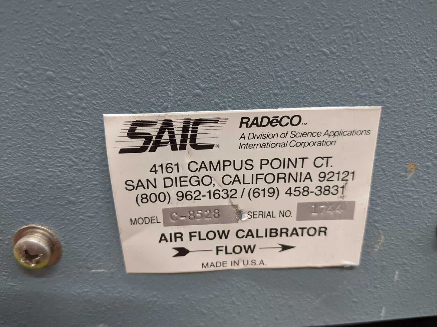 Radeco Air Flow Calibrators Model C-8528