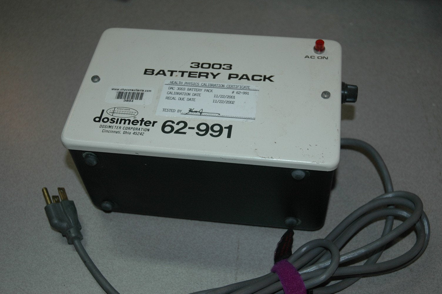 Dosimeter Corporation Model 3003 Battery Pack for Dosimeter Corp Meters - USED
