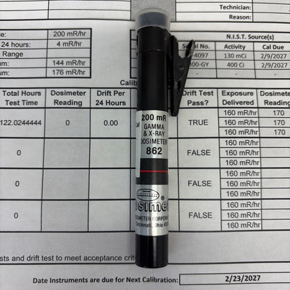 Dosimeter Corp. Pencil Dosimeter, Model 862, CALIBRATED TO 2/23/2027